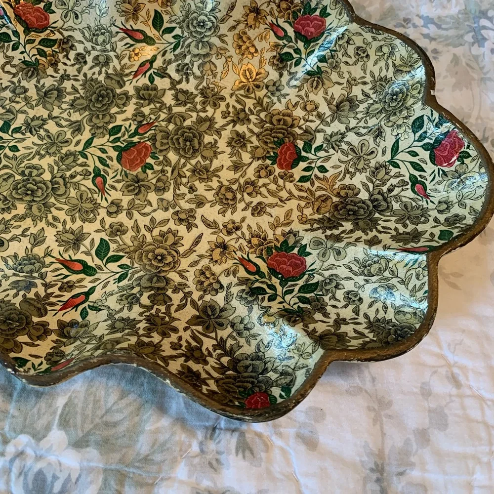 Vintage Scalloped Floral Tray